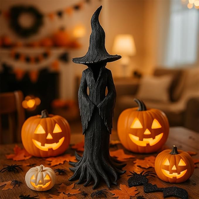 Cracker Barrel Witch Statue – Halloween Witch Statue,Hand-Painted Gothic Guardian for Home & Mantel, Retro Magician Resin Figurine, Dark Fantasy Collectible