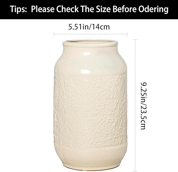White Ceramic Vase for Flowers, 9 Inch Modern Decorative Vase for Home Decor, Centerpieces, Table, Living Room, Bathroom, Kitchen, Jarrones Decorativos para Sala