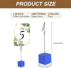 PATIKIL Place Card Holder, 20Pcs Memo Clip Holder Stand with Alligator Clasp Table Number Holders Wooden Base for Pictures Note Card Paper, Blue