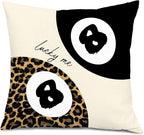 Trendy Leopard Lucky 8 Ball Pillow Covers 18x18, Cheetah Leopard Print Room Decor, Funky Preppy Leopard and Black Billiards Decorative Throw Pillow Covers for Girls Dorm Apartment