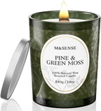 M&SENSE Pine & Moss Scented Candles, Natural Soy Wax 18oz 100 Hours Long Lasting Slow Burn, Cracking Wooden Wick Aromatherapy Candle for Women, Winter Holiday Christmas Gifts