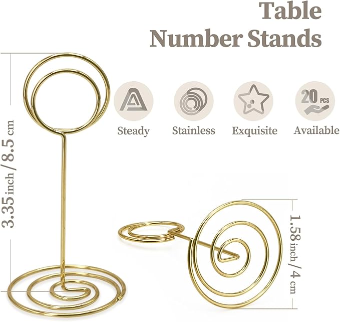 Table Number Holders 20Packs - 3.35 Inch Table Number Stands Place Card Holder for Wedding Party Graduation Reception Restaurant Home Photo Picture Office Memo (Gold, 3.35")