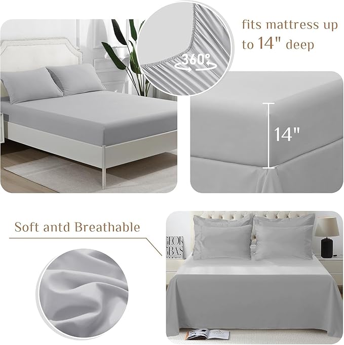 JOLLYVOGUE Twin XL Comforter Set, Ultra-Soft Bed in a Bag Twin XL Size 5 Pieces, Oeko-TEX Certified Bedding Set with Down Alternative Comforter, Sheets, Pillowcases & Shams, Light Grey