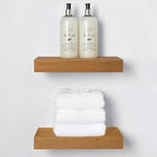 Homeforia 12 inch Golden Oak Floating Shelf, High End Solid Real Wood 12inch Small Floating Shelves for Wall Mounted, Oak Wooden 12in Floating Shelves, Heavy Duty Bracket, 12 X 6.5 X 1.75 in, Set of 3