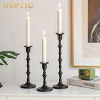 Nuptio Black Candle Holder for Candlestick: Set of 3 Gothic Taper Candle Stick Holders - Tall Metal Candleholders for Halloween Christmas Fireplace Dining Room Table Centerpieces