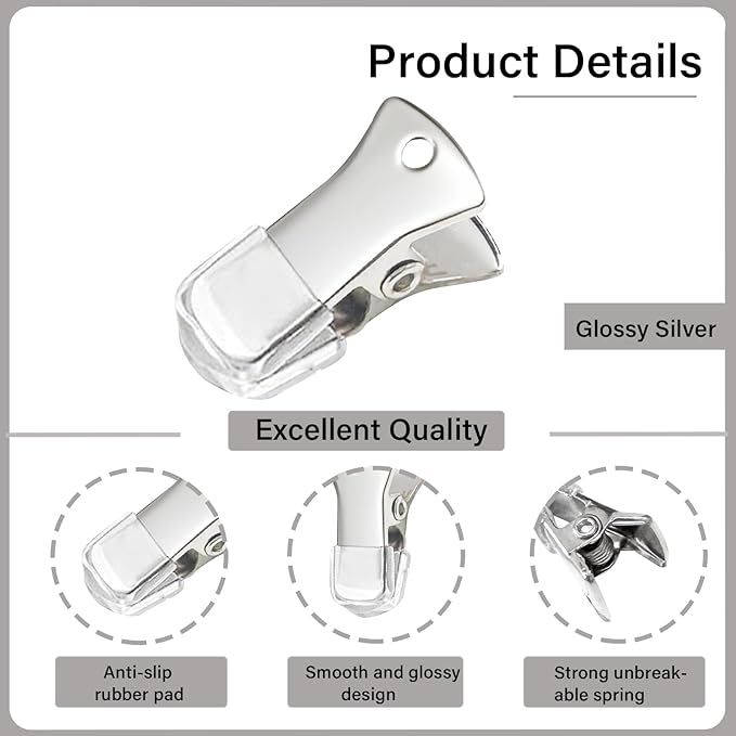 35 Pack Mini Metal Alligator Clips for Crafts Non-Slip Silicone-Coated Retro DIY Badge Small Clips (Glossy Silver)