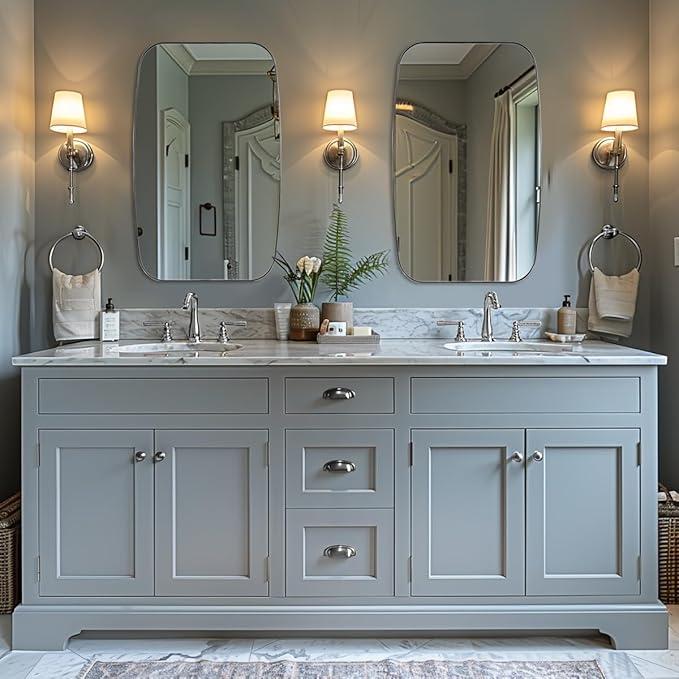 ANDY STAR Chrome Oblong Mirror, 30x48 Inch Polished Chrome Oval Mirror for Bathroom with Stainless Steel Metal Frame, Wall Mouned for Bathroom, Living Room, Entryway