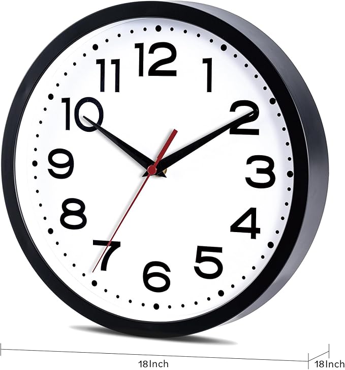 Wall Clock 18 Inch Silent Non-Ticking Modern Clock Battery Operated Classic Simple Minimalist Analog Decorative for Kitchen, Living Room,Office, Bedroom, Bathroom (Black)
