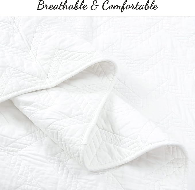 Cozy Line Home Fashions 100% Cotton Geometric Modern Zig Zag Stitch Solid White Quilt Bedding Set, Coverlet, Bedspread Lightweight for All Season (Chevron, King - 3 Piece)