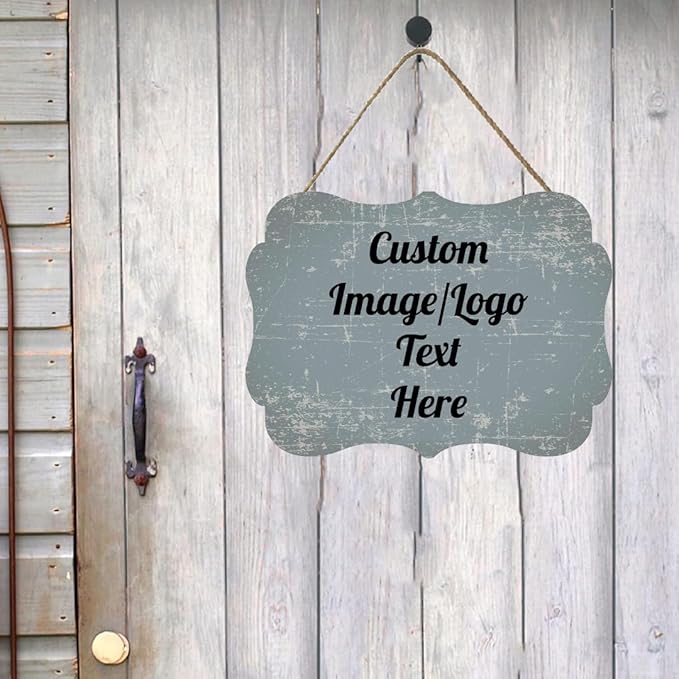 Personalized Wooden Welcome Sign for Front Door Decor - Customized Image/Text Hanging Door Sign, Farmhouse Decor for Home Office - 11.2 * 8 Inch