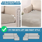 H.VERSAILTEX Velvet Stretch 3-Piece L Shape Sectional Couch Covers (Large 2 Seater + 1 Chaise, Oatmeal)