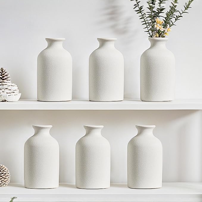 Modern White Small Ceramic Vase Set of 12 for Living Room Bedroom 4.72'' Minimalist Fresh Flower Vases for Home Decor Office Centerpieces Fireplace Nordic Style Gift for Fake Plant 12 Pack