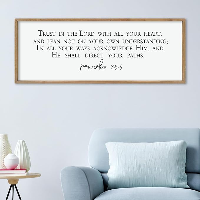 LuZhiQiang Trust in the Lord With All Thine Heart Wall Decor Art 40"×15" Bible Verse Proverbs 3:5-6 Sign Scripture Christian Large Wood Framed Hanging (Wood)