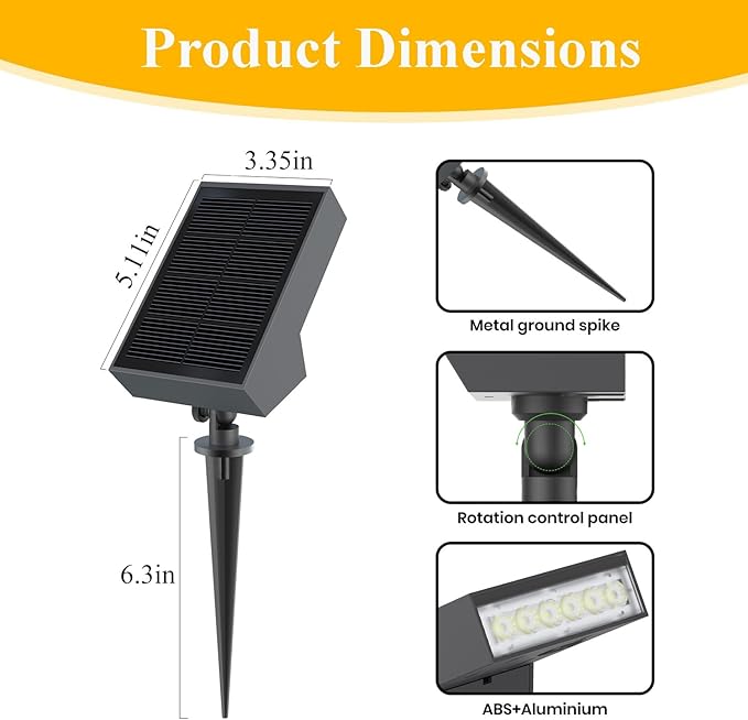 Solar Pathway Lights Outdoor, Dimmable Solar Spot Light IP65 Waterproof, 500LM 3000K Solars Outdoor Lighting for Walkway Landscape Lawn Yard