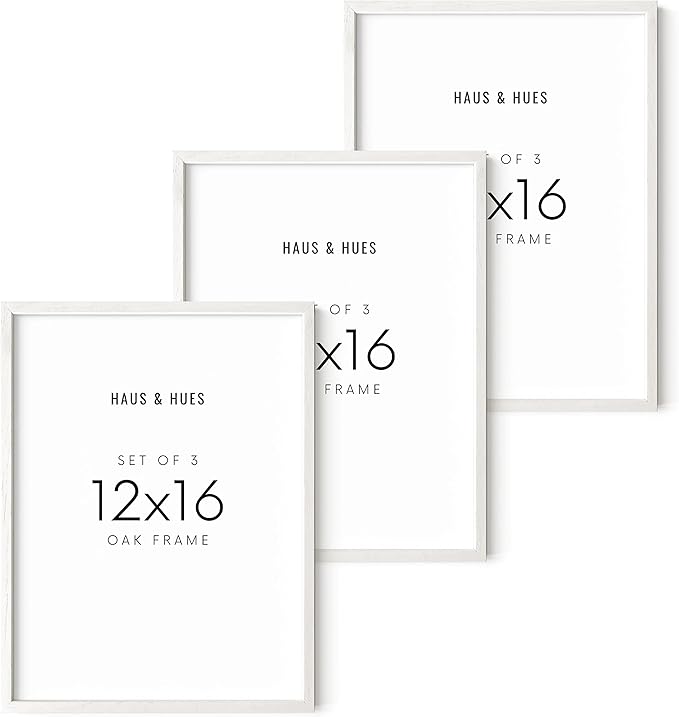 HAUS AND HUES Set of 3 12x16 White Frames - Picture Gallery Wall Frame Set, 12 by 16 Photo Set,12 x Wood (White Oak Frame)