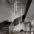 Modern Kitchen Island Dimmable Pendant Light Fixture Black 144W LED Pendant Lights 8 Rings Rectangular Chandelier Staircase Large Chandelier Lobby Living Room Foyer High Ceiling Chandeliers