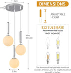 Modern Chrome Pendant Light Hanging Fixture Light for Kitchen Island Mid Century with Globe Pendant Light Milk White Glass Pendant Lighting for Living Room Bedroom Entryway (3 Lights)