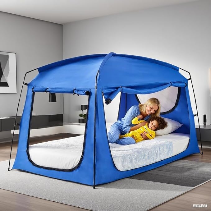 Privacy Blackout Sleep Bed Tent for Adults Kids Portable Bed Canopy Lightweight Breathable Mesh Windows Tents