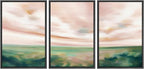 SIGNWIN Framed Canvas Print Wall Art Set Pastel Watercolor Pink Cloud Sky Green Countryside Hill Nature Wilderness Illustrations Modern Art Decorative Scenic Relax/Calm for Bedroom - 16"x24"x3 Black