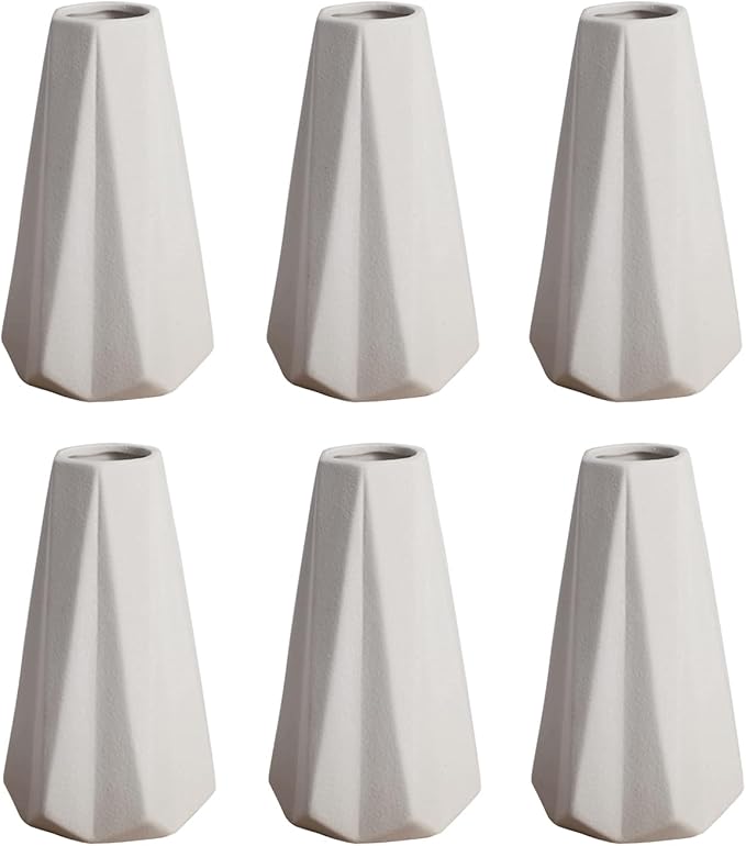 Modern White Small Ceramic Vase Set of 6 for Living Room Bedroom Office 5.9'' Minimalist Fresh Flower Vases for Home Decor Fireplace Centerpieces Nordic Style Gift for Fake Plant 6 Pack