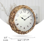 Presentime & Co Farmhouse Series, Rustic Woven Clock, 10.5 inch, Natural Woven Water Hyacinth/Sea Grass. Wall Sculpture, Wall Art and Timepiece for Home Decoration/Decoration/Farmhouse Décor.