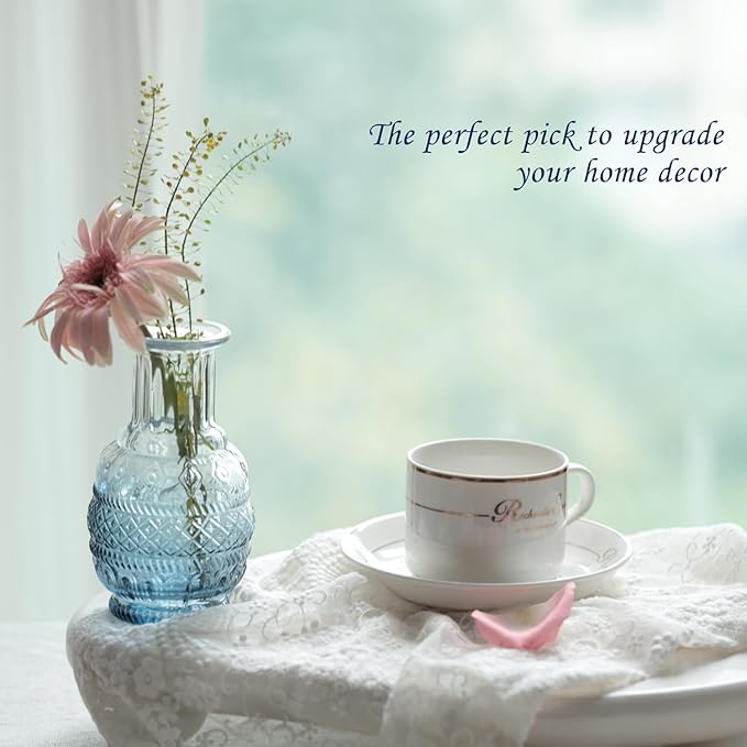 Bud Vases Set of 12,Glass Bud Vases in Bulk,Small Flower Vases for Centerpieces,Mini Vintage Vase for Wedding, Home Table Decor,Christmas,Party Decoration,Blue