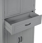 72.2" Tall Storage Cabinet with 4 Doors and Drawer, Freestanding Linen Cabinet, Wooden Pantry with Adjustable Shelf for Kitchen, Bathroom, Living Room, Grey