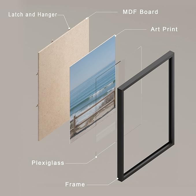 SIGNWIN Framed White Aerial View Blue Ocean Wave Beach Shore Wall Art, Set of 4 Landscape Colorful Wall Decor Prints, Nature Wilderness Wall Décor for Living Room, Bedroom - 12"x16" Black