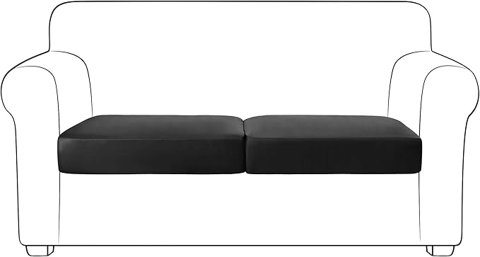 Yates Home PU Leather Couch Sofa Cushion Slipcover Water-Proof Elastic Chair RV Seat Covers Loveseat Sofa Furniture Protector Slip Cover for Settee Seater Replacement in Living Room（2 Pieces, Black