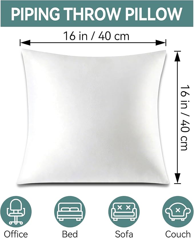 16 x 16 Throw Pillow Inserts, Outdoor Pillows Water-Resistant, Square Form Cushion Stuffer for Garden, Bench, Patio, Lightweight Soft Fillers for Sofa, Bed, and Home Décor