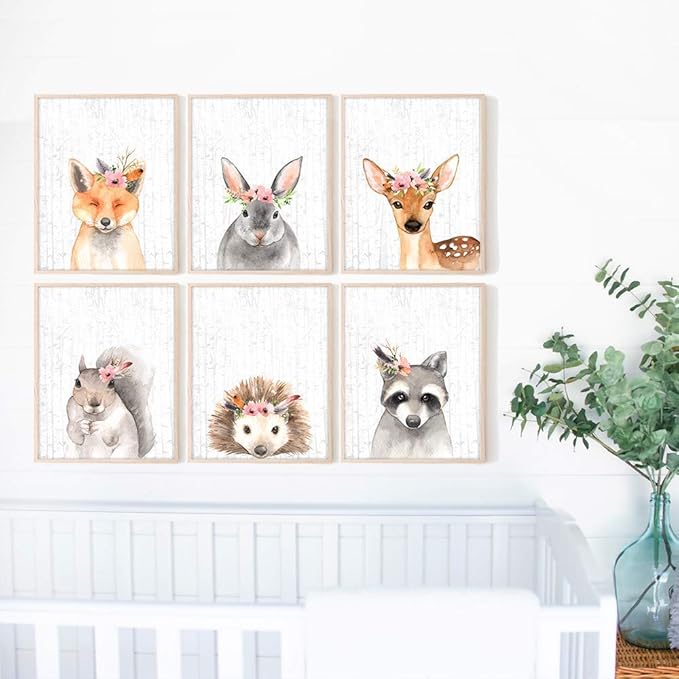 DREAM BIG PRINTABLES Woodland Animals Nursery Wall Art Prints (Set of 6) - Unframed - 11x14s | Farmhouse Boho Art - Great Baby Shower Gift - Unisex for Boys and Girls - Kids Bedroom Wall Art