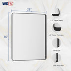 WEER Black Bathroom Mirror for Wall 28X36 Inch, Rectangular Black Metal Framed Vanity Mirror, Farmhouse Bathroom Mirror with Tempered Glass, Rounded Corner, Anti-Rust (Horizontal/Vertical)