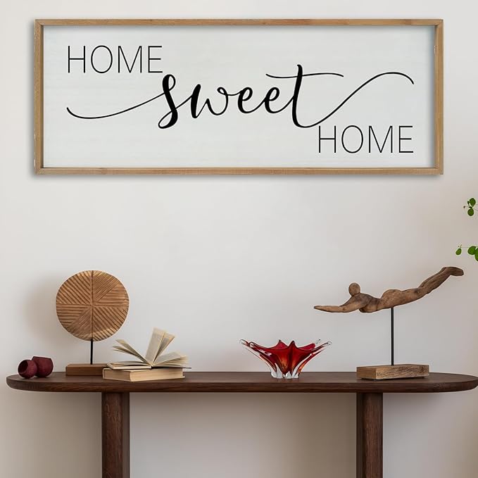 SRSZHIYUE Home Sweet Home Sign 40"x15" for Farmhouse Rustic Large Family Living Room Over Couch Modern Horizontal Wall Decor, Wood Framed Plaques Art Decorative (Wood)
