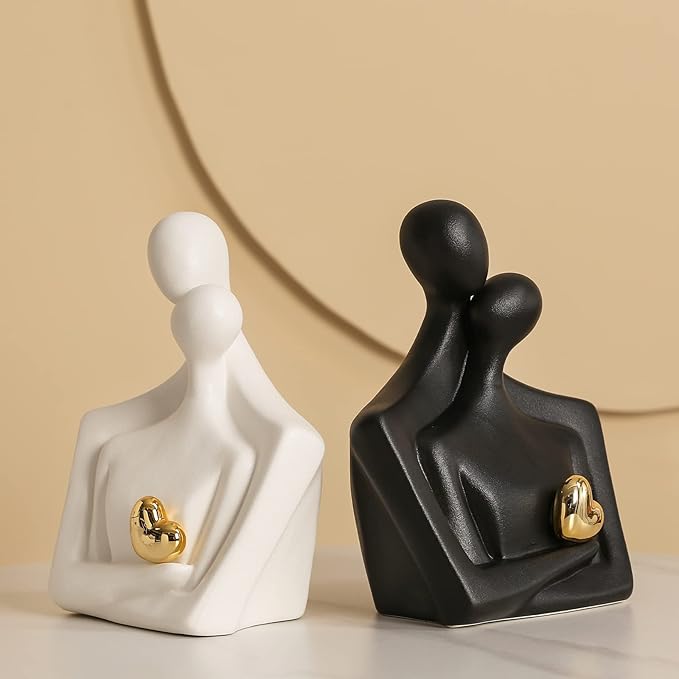 Porcelain Romantic Couple Figurines Statue White Aesthetic Decorations Hugging Couple Sculptures - Modern Ceramic Sculpture Home Accents for Living Room Bedroom Coffee Table, Desktop, Bookshelf