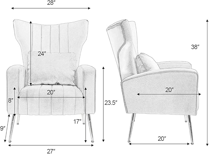 X-VOLSPORT Velvet Accent Chair, Mid Century Modern High Back Living Room Chair with Waist Pillow, Upholstered Arm Chair with Metal Gold Legs for Bedroom, Club, Black