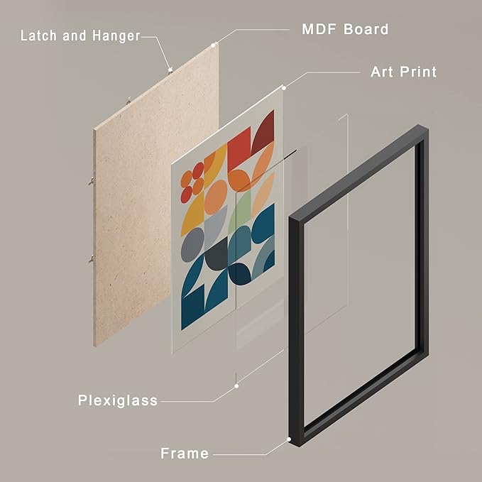 SIGNWIN Framed Mid-Century Modern Colorful Geometric Polygons Wall Art, Set of 4 Abstract Geometric Wall Decor Prints, Nature Wilderness Wall Décor for Living Room, Bedroom - 11"x14" Black