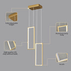 Modern Kitchen Pendant Light Fixture Gold 18W LED Pendant Light 2 Rings Rectangle Chandelier Pendant Lighting for Kitchen Island Living Room Dining Room Bedroom