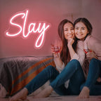 Slay Neon Sign Light Up Letter LED Light Signs Pink Game Room Decor for Girls Bedroom - USB Operated LED Light Sign - 13.9x12.1