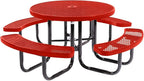 Coated Outdoor Furniture Heavy-Duty Portable Outdoor Picnic Table with Umbrella Hole, Expanded Metal Commercial-Grade Patio Dining Furniture Made in America (46" Round Top, Red)