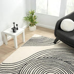 Abani Nuevo Beige Black Swirls Modern Area Rug 4' x 6' for Living Room, Bedroom - Abstract Design - Durable & Easy to Clean