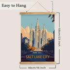 WREVERW Vintage Salt Lake City Poster Canvas Print with Wooden Hanger Frame, Featuring the Historic Salt Lake Temple, Wall Art for Home and Office Decor, 16x23 inches