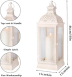 TRIROCKS Rustic Style Metal Candle Lantern 19'' High Decorative Hanging Lantern Candle Holder with Tempered Glass for Christmas Living Room Garden Yard Patio Parties Events Indoors Outdoors(Cream)