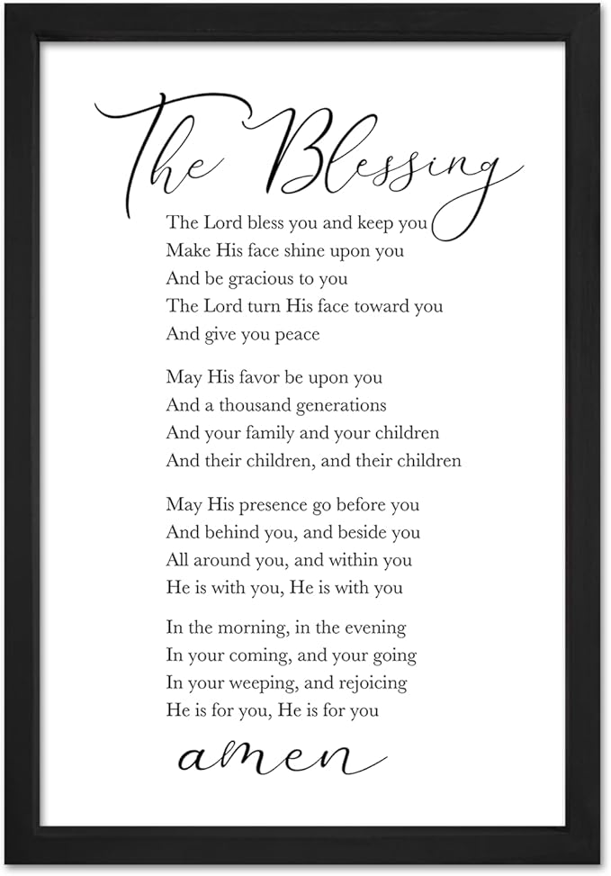 flowtorely The Blessing Bible Verse Wall Decor 16"×11" May The Lord Bless You And Keep You Sign Christian Scripture Large Wooden Framed Wall Hanging Art (Black)