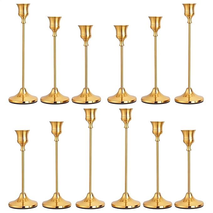 CHILL RECIPE Candlestick Holders Gold Taper Candle Holders, 12 PCS Candle Sticks Holders for Home Decor Table Centerpiece Wedding Housewarming Festival