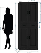 Black Kitchen Pantry, 71" Tall Storage Cabinet with Doors and Drawer for Kitchen, Hallway, Office