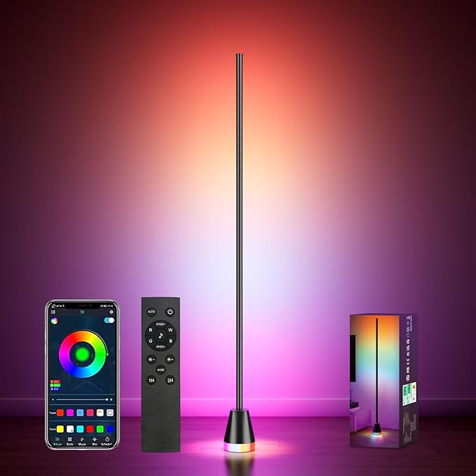 RGB Corner Floor Lamp, 60 Inch Bright Standing Lamps for Bedroom with APP and Remote Modern Floor Lamp Color Changing Ambience Light with Music Sync and 16 Million Colors