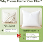 DWR Set of 2 Feather Down Throw Pillow Inserts 22x22 with Organic Cotton Cover, Feather Square White Decorative Pillow Inserts for Bed, Sofa, and Couch