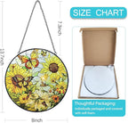 Sunflower Sun Catcher Stained Glass Window Hangings - 8” Handmade Butterfly Stained Glass Suncatches for Windows - Sun Catchers Indoor Wall Art Home Garden Suncatcher - Sunflower Gifts for Women Mom