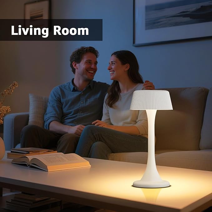 uuffoo Rechargeable Table Lamp, Outdoor Table lamp Cordless with Stepless Dimming & 3 Color Temperatures, Battery Operated Night Light for Patio, Bar, Restaurant, Home, Bedroom, Dining (White)