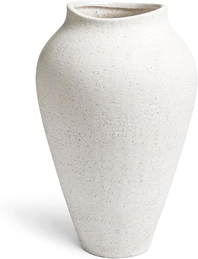 Large White Ceramic Vase,11.8 Inch Tall Floor Vase for Farmhouse Centerpieces, Rustic Living Room, Wedding & Home Decor
